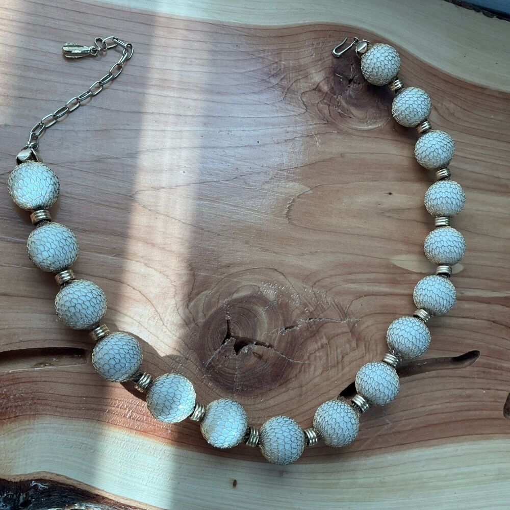 Mid Century Mesh Beaded Necklace Adjustable 1950's 17" To 20.5" Long Excellent